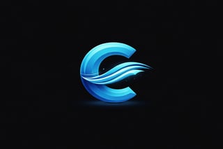 Blue stylized letter C with flowing wave design on dark background, modern 3D logo or icon